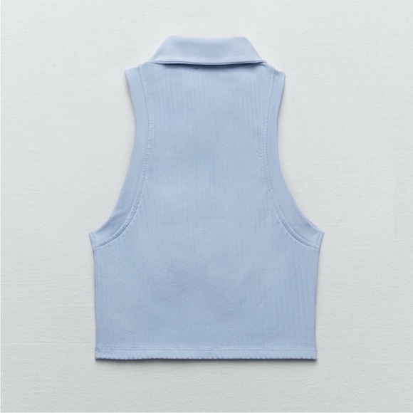 Zara Light Blue Collared Ribbed Crop Top Small - Picture 5 of 10